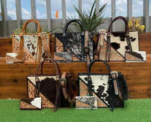 Nuevos bolsos de hombro de cuero de vaca genuino hechos a mano personalizados con bolso de mano triple para mujer, conjuntos de 2 piezas - Product Image 4
