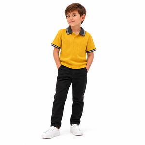 Camiseta Polo de Punto para Niños, Manga Corta, Cuello Polo Acanalado, Informal, Ropa de Verano para Niños, Venta al Por Mayor - Product Image 1