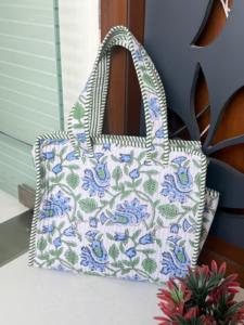Floral Quilted Cotton Tote <b>Bag</b> <b>Large</b> Capacity Reusable Shoulder Handbag for Shopping Travel Daily Use <b>Christmas</b> Gift - Product Image 2