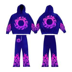Novedades: Conjunto de dos piezas para mujer, pantalones acampanados apilados y sudadera de felpa gruesa de rizo francés, chándal a juego para mujer - Product Image 1