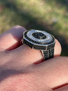 Iced Out Black Diamond Baguette <b>Ring</b> Oxidized 925 Sterling <b>Silver</b> <b>Pinky</b> <b>Ring</b> Hip Hop Rapper Style Statement Jewelry - Product Image 5