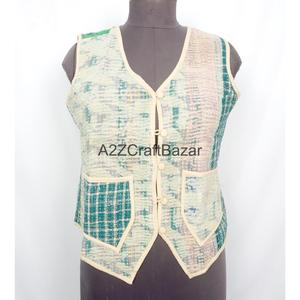 Chaleco de Algodón 100% Puro, Estampado, Acolchado, Estilo Boho, para Mujer, Primavera/Otoño, Cintura Regular, Hecho a Mano, Vintage, Kantha - Product Image 5