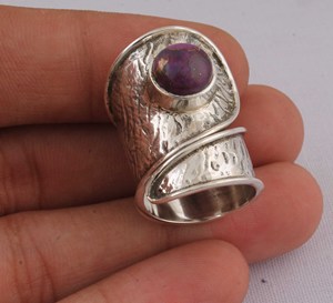 Natural Purple Copper <b>Turquoise</b> <b>Ring</b> 925 Sterling Silver Jewelry Vintage Style Purple Gemstone Band Statement <b>Ring</b> for Women - Product Image 1