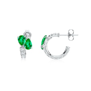 Pendientes de Aro con Diamantes y Esmeraldas Naturales con Corte de Pera, Oro Blanco de 14 Quilates, Joyería Fina de Lujo, Pendientes Huggie, OEM, ODM, Venta al por Mayor, Regalo para Ella - Product Image 1