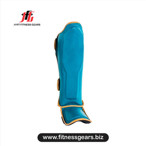 Espinilleras de Boxeo de Material PU, Equipo de Protección Duradero para Entrenamiento de Artes Marciales, Unisex, Azul con Detalles Dorados - Product Image 2
