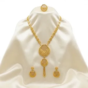 Nuevo Diseño, Estilo Árabe, Juego de Collar con Patrón de Flores en Latón Chapado en Oro, Aretes con Borlas, para Mujer, Boda, Fiesta, Clásico - Product Image 3