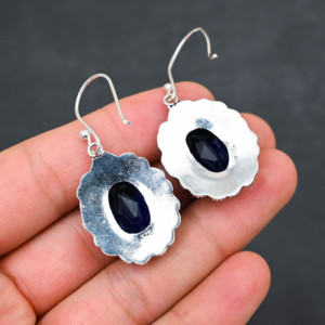 Customised London Blue Topaz LAB-CREATED 925 Sterling Silver <b>Earrings</b> 1.9" Handmade Gemstone Jewelry Antique <b>Fine</b> <b>Earring</b> Gift - Product Image 3