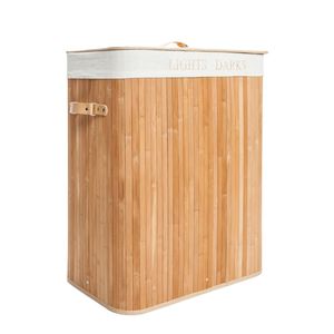 Cesta Plegable de Bambú de Doble Rejilla con Tapa, Cestas de Lavandería Multiusos de Mimbre para Apartamento, Hogar, Dormitorio RT - Product Image 3