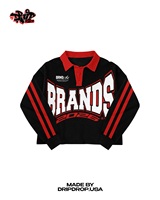 Kaos Polo Rugby Varsity Kustom |   Atasan Lengan Panjang Kolejial Hitam & Merah |   Produsen Polo Streetwear Kelas Berat OEM