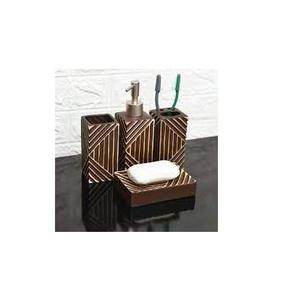 Wholesale Handmade Wood Grain Bathroom Accessory Set Soap <b>Dispenser</b> Tumbler Toothbrush Holder Custom Home Decor Manufacturer - Product Image 5