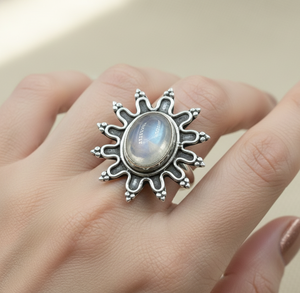 Natural Rainbow Moonstone Sunburst <b>Ring</b> 925 Sterling <b>Silver</b> Handmade Boho <b>Statement</b> <b>Ring</b> Rose Gold Yellow Gold Plated Jewelry - Product Image 3