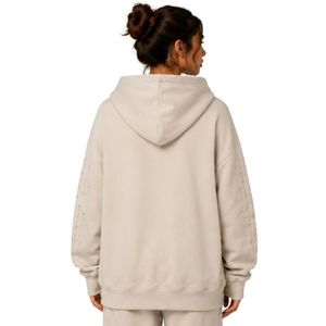 Sweat-shirt décontracté d'hiver pour femme, beige, surdimensionné, avec manches à strass minimalistes, en molleton de coton premium - Product Image 2
