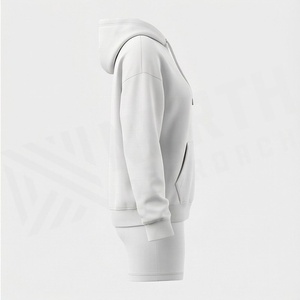 Women's <b>2</b> <b>Piece</b> Hooded Sweatshirt and Shorts <b>Set</b> Solid <b>White</b> Fleece Casual Loose Fit Above Knee Length Full Sleeve Top With - Product Image 3