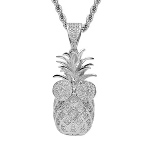 สร้อยคอจี้รูปสับปะรด Luxira Jewels สไตล์ฮิปฮอป ประดับโมอิสซาไนต์ เงินชุบโรเดียม ฝังเพชรแบบไมโคร ทรงบริลเลียนท์คัต สำหรับทั้งชายและหญิง - Product Image 1