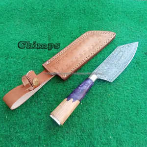 Couteau de Chef Petit Hachoir en Acier Damas Écologique avec Manche en Résine Violette et Bois d'Olivier – Vente Flash - Product Image 6