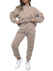 Women's Summer Short Long Sleeve Hoodie Casual Pants Set 2pcs Light-Gray Sweatpants 100% Cotton Fleece Breathable - Product Image 5