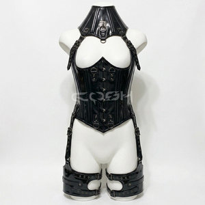 Underbust Gothic And Steampunk Black <b>PVC</b> Harness Bodysuit Corset - Product Image 1