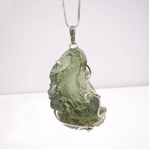 Natural Raw Moldavite <b>Wire</b> Wrapped <b>Sterling</b> <b>Silver</b> Pendant Green Tektite Crystal Necklace Handmade Healing Jewelry Gift - Product Image 5