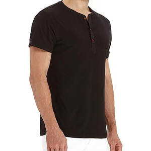 Camisetas Henley Básicas de Manga Corta con Pliegue Frontal, Venta al por Mayor, Baratas, en Stock, de Verano, Buena Calidad, Color Sólido, Marca Privada - Product Image 1