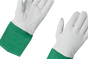 Holy Signs International HSI-0017 Leather Welding <b>Gloves</b> Green Cuff Straight Thumb Cotton Liner Molten Metal Splash Resistance - Product Image 4