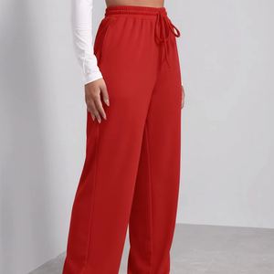 Women Summer Mid-Waist Fleece Drawstring Loose Fit Pockets Elastic Waist 100% Polyester Solid Sweatpants Breathable Features - Product Image 1