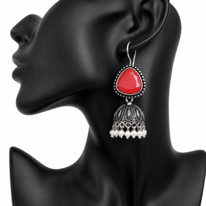 Oxidized <b>Silver</b> Brass Imitation Pearl Jhumka Chandelier Indian Traditional Bohemian Style Party for Women Wholesale Supplier - Product Image 4
