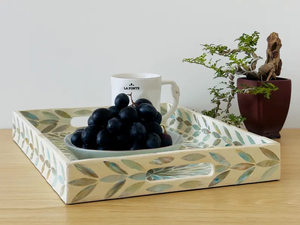 Bandeja de desayuno con incrustaciones de nácar, bandeja decorativa de madera lacada con incrustaciones de nácar, bandeja otomana. - Product Image 5