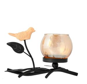 Vintage Metal <b>Tree</b> Branch Tea <b>Light</b> Candle Holder with Glass Votive & Decorative Bird Figurine - Product Image 3