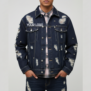 Veste en jean vintage déchirée pour homme, design personnalisé, haute qualité, tendance, 100% coton, doublure en laine, nouvelle arrivée - Product Image 1