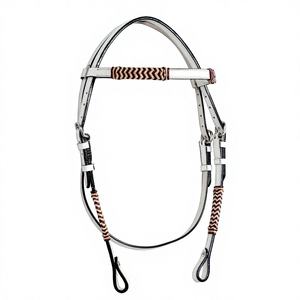 Cabezada para caballo estilo western, ajustable, trenzada a mano, de cuero genuino, con frenteera recta de cuero crudo y cuero blanco, 98 - Product Image 1