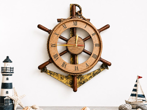 Reloj de Pared con Forma de Timón de Barco de Madera Rústico, Decoración Náutica, Marítima y Costera para el Hogar, Reloj Decorativo Vintage con Forma de Timón de Barco de Madera - Product Image 1