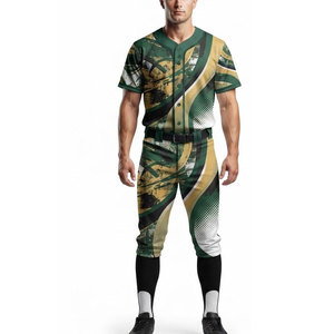 Ensemble uniforme de baseball tendance : Maillot respirant en polyester entièrement boutonné et pantalon assorti, imprimé par sublimation pour équipe sportive - Product Image 1
