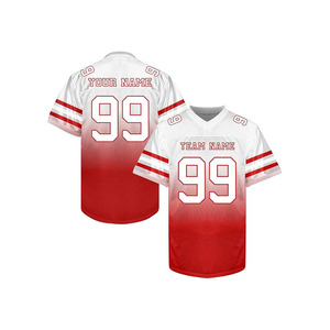 เสื้อฟุตบอลอเมริกันแบบกำหนดเอง สีขาวแดงไล่เฉด คอวี ปักชื่อและหมายเลขได้ตามต้องการ ผ้าตาข่ายพิมพ์ลายแบบซับลิเมชั่น ชุดยูนิฟอร์มแบบสั้นสำหรับทุกเพศ - Product Image 1