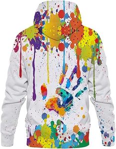 Sudadera con Capucha para Hombre, Diseño de Salpicaduras de Pintura Coloridas, Corte Regular, Informal, Tejida, con Estampado de Goteo y Logotipo en la Espalda, Estilo Veraniego - Product Image 5