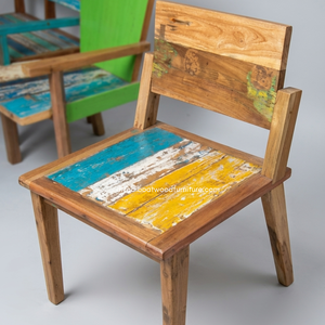 Silla de Comedor Rústica Hecha a Mano, Resistente, para Interiores, de Madera de Barco Reciclada, Ecológica, Color Natural, para Resort, Casa, Villa - Product Image 4