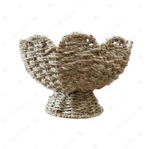 PEDESTAL Single Tier Flower Shape Rattan Seagrass Serving Tray <b>Kitchen</b> Display Home Dcor Fruit Serving Storage - Product Image 3