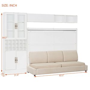 Lit Murphy pleine taille blanc avec canapé, étagères, ports USB et éclairage intégré - Product Image 6