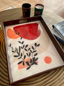 Plateau en bois imprimé artisanal, plateau décoratif en bois imprimé pour les boutiques de décoration intérieure, vente en gros, plateau de service - Product Image 3