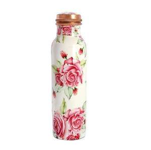 White Enamel Printed Copper Water Bottle for Health Benefits on Trending Sticker Office <b>Gym</b> Use Copper Water Bottle - Product Image 1