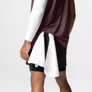 Shorts de sport noirs pour hommes, séchage rapide, taille mi-haute élastique, en polyester tricoté, couleur unie, vêtements de sport - Product Image 3