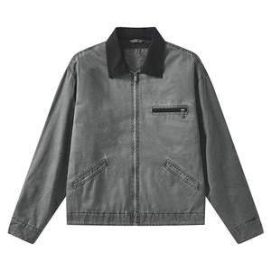 Custom Manufacturer <b>Men's</b> Vintage Winter Canvas Denim <b>Jackets</b> High Quality Oversized Zipper Stand Collar Front Thick OEM Service - Product Image 5