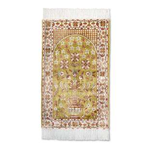 Alfombra de Oración de Seda Verde Oliva Anudada a Mano, Diseño Floral de Jarrón, Alfombra de Oración Islámica Musulmana de Lujo Hecha a Mano, Decoración para el Hogar - Product Image 2