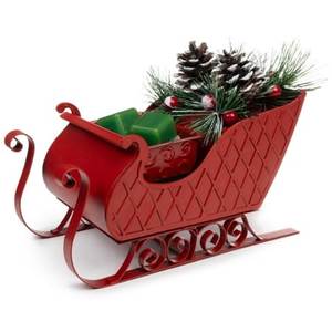 Seasonal Red Metal <b>Christmas</b> Sleigh Decor With Ornaments Traditional Holiday Decoration - Product Image 5