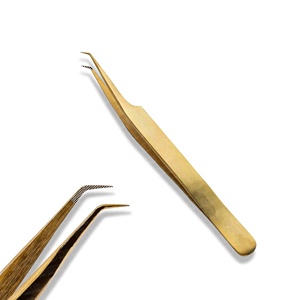 Pince à épiler pour extension de cils avec logo personnalisé pointe en fibre d'acier inoxydable avec étiquette privée et pochette d'emballage - Product Image 1