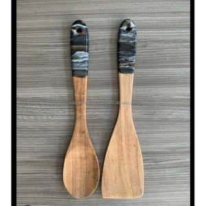 Unique Craft India 2-Piece Eco-Friendly Mango Wood Spoons with Artistic Wood Handles Rustic-Modern <b>Kitchen</b> Set Dishwasher Safe - Product Image 2