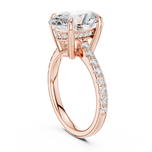 Rose Gold Oval Cut Lab Grown <b>Diamond</b> Solitaire Engagement <b>Ring</b> with Pavé Band for Women - Product Image 3