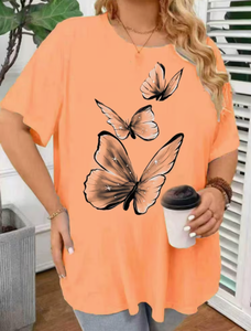Plus Size Women's <b>Patchwork</b> Anti-Wrinkle O-Neck Pullover Short Sleeve 100% Cotton Casual Summer Knit Tee - Product Image 3