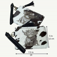 Dompet gelang kulit sapi dengan rumbai dan tali yang dapat dilepas, dompet gelang kulit sapi dengan motif bunga