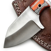 Couteau de chasse et de camping à lame fixe en acier carbone fait main, manche en bois Pakka orange avec étui en pierre, vente directe d'usine