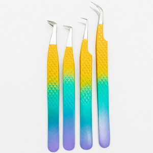 Rainbow Gradient Angled Precision Tweezers Set for <b>Eyelash</b> Extension, Lash Isolation and Professional Beauty <b>Applications</b> - Product Image 2